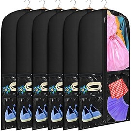 Woanger 6 Pcs Garment Bags for Dance Costumes Clear PVC with Zippers Garment Bag with Pockets Dance Costume Organizer Carrier for Storage Cover for Adult(Black,20'' x 40'')