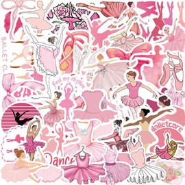 50Pcs Pink Ballet Stickers for Girls, Ballerina Gifts for Girls - Ballerina Party Favors, Birthday Party Decorations, Laptop Car Bumper,Luggage,Skateboard,Water Bottles (Pink)