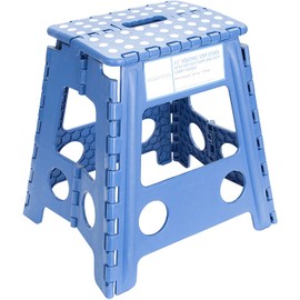 ESSENTIALS 21048 15” Folding Step Stool, Wide Folding Step Stool, Plastic Step Stools For Adults, Garden Step Stool, Foldable High Stool, Blue