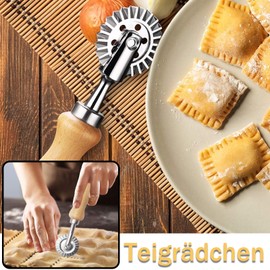 Ravioli Cookie Cutter, Ravioli Cutter Set, Dough Wheel, Ravioli Former Cutter, Stainless Steel, with Wooden Handle and Ribbed Edge, for Pasta, Dumplings, Lasagna, Pack of 5