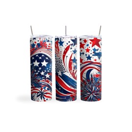 Patriotic 20oz Insulated Tumbler - Red, White & Blue Stars and Stripes Design - Double Wall Vacuum Sealed Stainless Steel - Keeps Drinks Hot or Cold