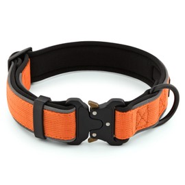 Plutus Pet Tactical Dog Collar, Reflective, Adjustable Heavy Duty Dog Collar, Soft Padded and Comfortable, for Small Medium and Large Dogs (Orange, XL)