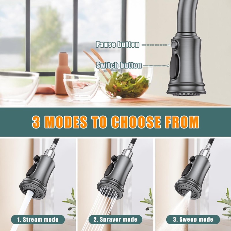 Kitchen Faucet with Pull Down Sprayer, Single Handle High Arc