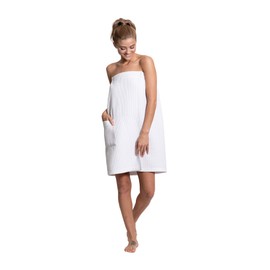 Turkuoise Linen Lightweight Spa/Bath Waffle Body Wrap with Adjustable Closure (White, Large/X-Large)