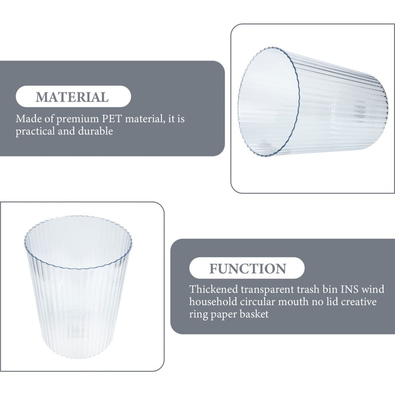 LIFKOME Transparent Trash can 10 Inch Round Clear Plastic Waste