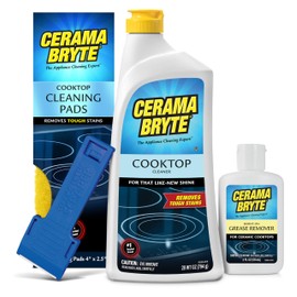 Cerama Bryte Best Value Kit: Ceramic Cooktop Cleaner 28oz, Scraper, 10 Pads, Burnt-on Grease Remover 2oz, 4 Piece Set