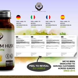 EN Psyllium Husk | 180 Fibre Supplement Psyllium Husks Capsules - 1000mg Physillan Husk per Serving | High Strength Fiber Supplement with Psyllium Husk Powder | Non-GMO & Allergen Free | Made in UK