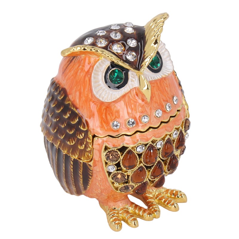 Owl Trinket Box Cute Appearance Brown Metal Jewelry Box for