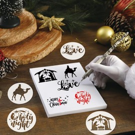 30 Pieces Small Christmas Nativity Stencils for Painting on Wood Reusable Palstic Nativity Scene Stencils for DIY Crafts Ornament Wood Cookie (4in Jesus)