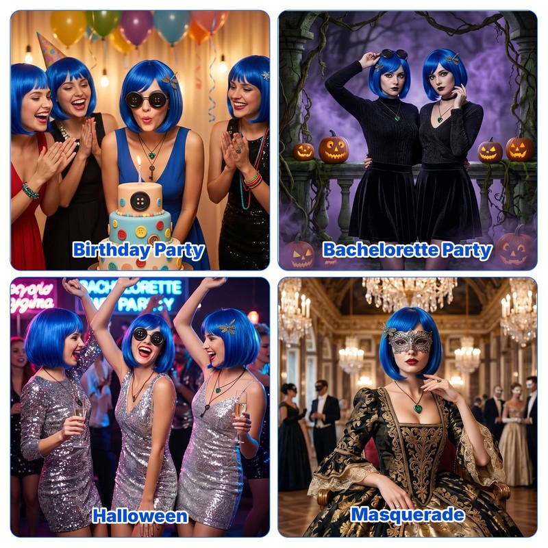 5Pcs Blue Wig for Women Halloween Women Cosplay Costume