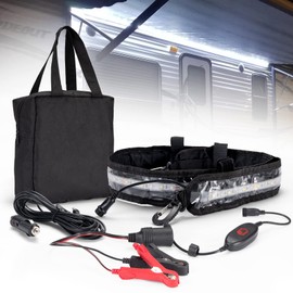 LED Awning Light Strip 12V LED Flexible Strip with Amber and White Light Switch, Alligator Clips, Cig Socket, Cable with Cig Plug and Carry Bag
