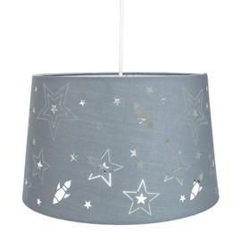 Fun Rockets and Stars Childrens/Kids Grey Cotton Bedroom Pendant or Lamp Shade Creates Stunning Effect Against The Wall by Happy Homewares