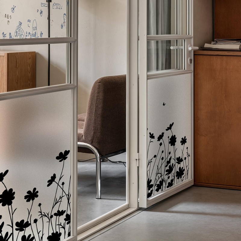 DKTIE Window Privacy Film Flowers Pure Black Stained Glass Window