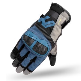 WARDLER Motorcycle Gloves for Men, Full-Grain Goat Leather, Atlas, Men's Biker Gloves, TPU Knuckle Protection, Riding Racing, Touchscreen, Wrist (Black-Blue-Grey, Medium)