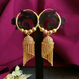 Efulgenz Gold Tone Indian Earrings for Women Hoop Jhumka Jhumki Earrings with Tassels Dubai Style Earring Set Indian Gold Tone Jhumka Hoop Earring Set Indian Bridal Jewelry for Wedding Bollywood