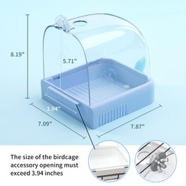 JONS NTY 8.2" Hanging Bird Bath for Cage, Parrot Food Bowl, Transparent 360° View, Bird Cage Accessories, with Cleaning Bottle, for Small Medium Birds, Budgie, Parakeet, Cockatiel, Lovebird, White