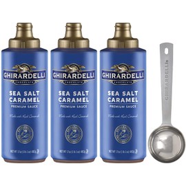 3 Pack - Ghirardelli - Sea Salt Caramel Flavored Sauce - 17 Oz Squeeze Bottle with Limited Edition Measuring Spoon
