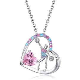 Cheerleader Necklace for Girls Cheerleader Gifts Birthstone Rainbow Cheering Cheerleading Jewelry Sport Cheer Birthday Christmas Gifts for Kids Teens Little Girl Daughter Granddaughter Niece October