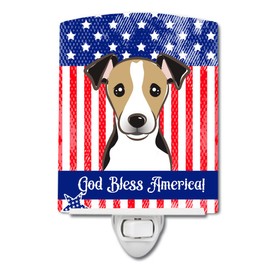 Caroline's Treasures BB2191CNL American Flag and Jack Russell Terrier Ceramic Night Light Compact, UL-Certified, Ideal for Bedroom, Bathroom, Nursery, Hallway, Kitchen, 6x4x3, Multicolor