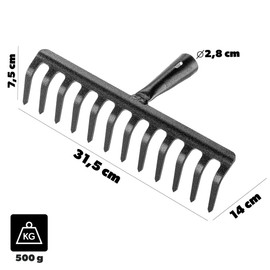KADAX Garden Rake without Handle, Steel Garden Rake, Lawn Rake for Garden Care, Robust Lawn Rake, Rake for Raking, Rake for Lawn, Garden Tool (Rectangular 12 Prongs)