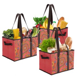 Foraineam Reusable Grocery Bags Durable Heavy Duty Grocery Totes Bag Collapsible Grocery Shopping Box Bags with Reinforced Bottom, Pack of 3