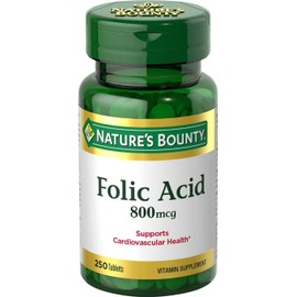 Nature's Bounty Folic Acid 800 mcg Tablets Cardiovascular Health 250 Count