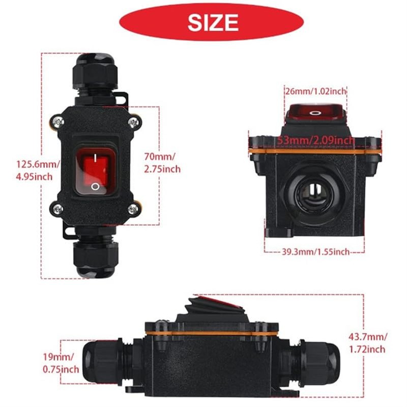 Meskliu Waterproof Inline Cord Switch,DPST DC 16A-24V,20A-12V Outdoor Start Stop