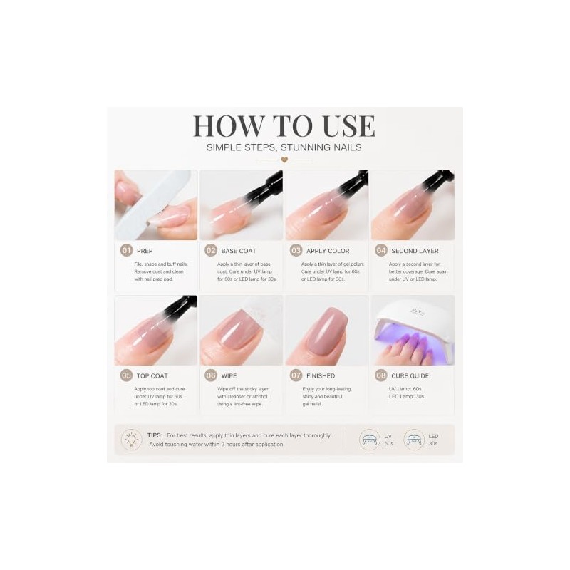 Esmalte Gel para Uñas UV LED, Soak Off Translúcido Nude