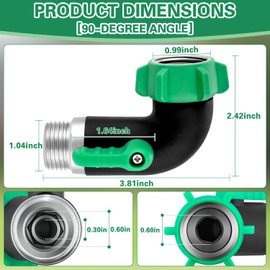 304 Stainless Steel Garden Hose Elbow Adapter, 90 Degree Hose Elbow Angle Connector with Shut Off Valve, 3/4" Heavy Duty Lead-Free Hose Adapter, Water Hose Fittings Compatible with Garden Hose