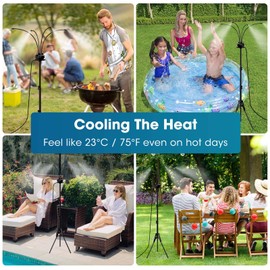 MQHUAYU 5.3FT Standing Misters for Outside Patio,Portable Misting Cooling System with 12L Bucket,Booster Pump,26.5FT Water Line & 6 Brass Nozzles,Adjustable Height Water Mister for Patio, BBQ, Pool
