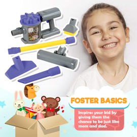 CP Toys 6 Piece Child-Sized Plastic Handheld Vacuum Cleaner with 4 Attachments and Extender Arm for Ages 3 Years and Up