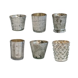 Creative Co-Op 2-1/2"H - 3-3/4"H Mercury Glass Votive Holders, Antique Silver Finish, 6 Styles, Set of 6