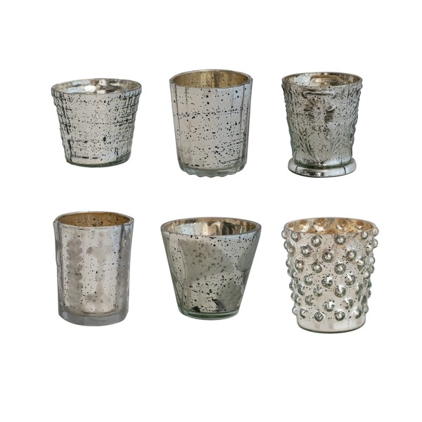 Creative Co-Op 2-1/2"H - 3-3/4"H Mercury Glass Votive Holders, Antique