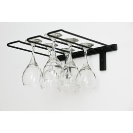VintageView Wall Series-Stemware Wall Mounted Wine Glass Rack (Satin Black) Stylish Modern Wine Storage with Label Forward Design