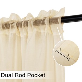 DWCN Sheer Valance Faux Linen Small Window Curtains, Living Room Kitchen Windows, Voile Rod Pocket Valance for Cafe, 1 Panel Beige, 52" W x 18" L