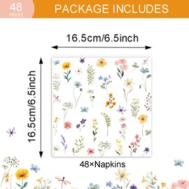 48Pcs Wildflower Themed Paper Napkins Spring Floral Party Paper Napkin Set She Is A Wildflower 1st Birthday Baby Shower Party Supplies for Girls