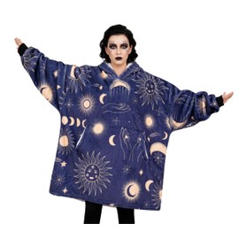 Huglanket Witchy Gifts for Women/Men, Wearable Flannel Spiritual Blanket Hoodie, Super Soft Warm Cozy with Giant Pocket, Spiritual Astrology Zen Gifts - One Size Fits Most - Blue