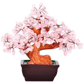 AzureLeap Feng Shui Natural Rose Pink Quartz Crystal Money Tree Bonsai Style Decoration for Wealth and Luck (Pink)