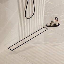 Neodrain 48 in Matte Black Linear Shower Drain with 2-in-1 Flat & Tile Insert Cover, 304 Stainless Steel Rectangle Shower Floor Drain,Floor Shower Drain