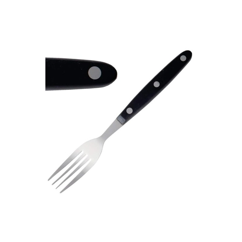 12X Steak Fork Black Handle 200mm 18/0 Stainless Steel Cutlery