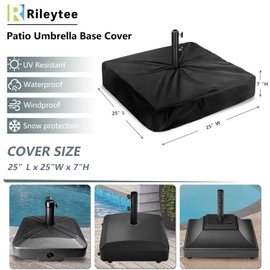 Rileytee Patio Umbrella Base Cover,Outdoor Heavy Duty 600D Waterproof Anti-UV Square Umbrella Stand Base Covers (25"L x 25"W x7"H-Black)