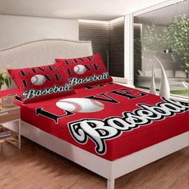 Sábana bajera ajustable de béisbol para niñas y niños, juego de sábanas de juegos de béisbol, juego de sábanas de cama de temática deportiva, sábana decorativa de bolsillo profundo, funda de cama de 2 piezas