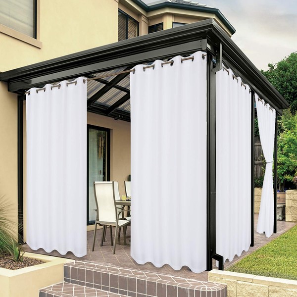 BONZER Outdoor Curtains for Patio Waterproof, Premium Thick Privacy Weatherproof Grommet Outside Curtains for Porch, Gazebo, Deck, 1 Panel, 54W x 84L inch, White