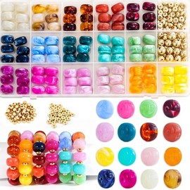 96 cuentas focales acrílicas para bolígrafos, 16 colores gruesos, cuentas de chicle, con cuentas espaciadoras doradas, cuentas redondas grandes de 0.555 pulgadas para llaveros, pulseras, fabricación