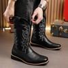 CHUUMEE Men's Fashion Round Toe Embroidered Western Cowboy Boots (Black