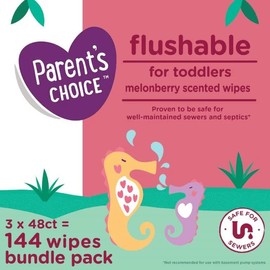 Parent's Choice Flushable Melonberry Scented Wipes, 3 Flip Top 48 Count (Pack of 1)