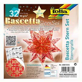 Folia Bascetta Star, Elegance Craft Set - Wildlife Black - 32 Sheets - 9.5 x 9.5 cm - Finished Size of the Paper Star Approx. 15 cm - Detailed Instructions (may not be in English) - 211/1010, 409/1515