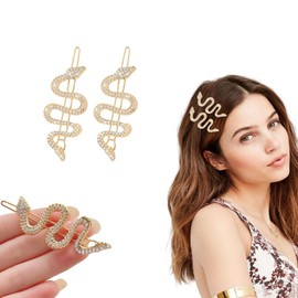 2PCS Sparkly Rhinestone Snake Hair Clips, Exquisite Delicate Hair Pins Accessories, Metal Alloy Snake Hair Pins and Barrettes, Crystal Hair Accessories Headdress for Girls and Women(Gold)