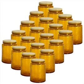 LINGSHINE Mini Glass Jars with Reusable Bamboo Lids, 20 pack 8oz (Amber)