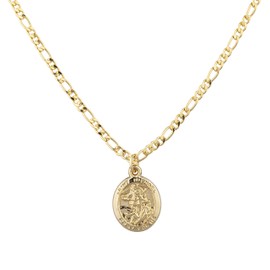 JOTW 14K Yellow Gold Oval Saint Michael Pray for Us Charm with 18 inch Gold Overlay Figaro Chain Necklace BSG-56
